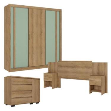 Imagem de Guarda Roupa Casal Ibiza 3 Portas Capuccino Menta Flex com Cômoda com 