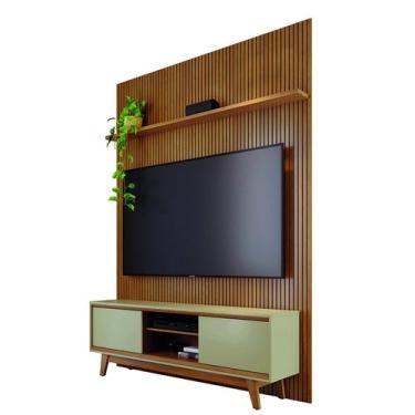 Imagem de Painel Suspenso Frisado C/ Rack Bancada 4 Pés 2 Portas Deslizantes Sal