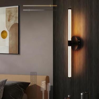 Imagem de GZZBMY Lâmpada de parede com bateria LED com controle remoto e interruptor de toque iluminação de parede regulável rotação 350° luzes de parede modernas USB carregáveis para sala de estar escada