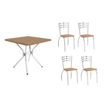 Imagem de Sala de Jantar Completa Loire c/ Tampo de Madeira 90cm + 4 Cadeiras Po