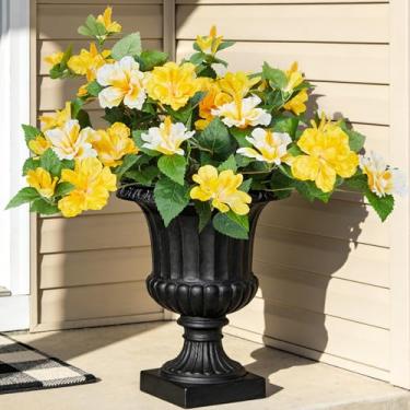 Imagem de INXUGAO Flores artificiais para atividades ao ar livre em ambientes internos, 2 cachos de hibiscos falsos com folhas de tecido de flor de seda resistentes a UV realistas, plantas artificiais para