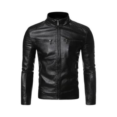 Imagem de Jaqueta Masculina De Couro PU Listrada Com Gola Alta Estilo Fino Para 