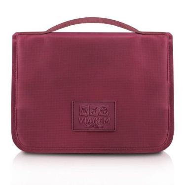 Imagem de Necessaire Com Gancho Para Viagem Estampa Lisa Jacki Design Vermelho Escuro