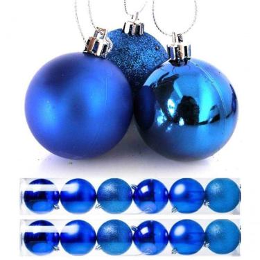 Imagem de Kit 12 Bolas Natal Mista Glitter, Fosca, Lisa Azul 8Cm
