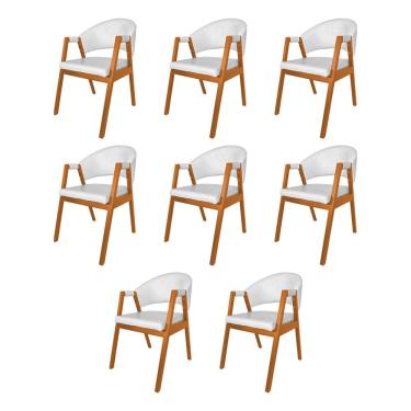 Imagem de Kit 8 Cadeiras Facto Helen Premium para Sala de Jantar Estilo Elegante em Madeira Maciça - Branco
