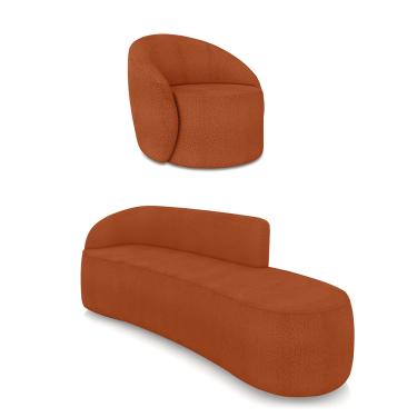 Imagem de Sofá 4 Lugares Orgânico 220cm Morgan e Poltrona Lua Bouclê Terracota D03 - D'Rossi