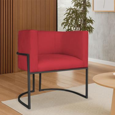 Imagem de Poltrona Dália Luxo Moderna Estofada Design Sofisticado Com Base De Ferro Preto Suede Vermelho