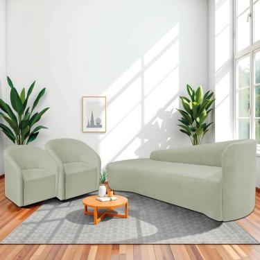 Imagem de Kit Sofá Curvo França 180cm L.e E 2 Poltronas Luiza Max Conforto, Elegância E Design Moderno Bouclé Verde Oliva