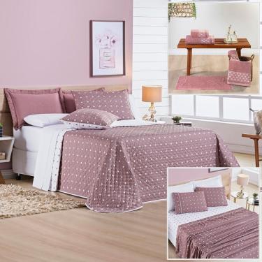 Imagem de Cobre Leito + Jogo De Cama King + Jogo De Banho Petit Poá 12 Peças 100% Poliéster - Rose