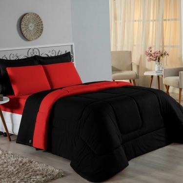Imagem de Edredom King Nobre 1 Peça Dupla Face 2,50m X 2,90m Malha 100% Algodão - Preto / Vermelho