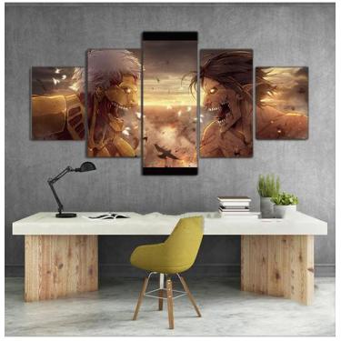 Imagem de Arte de parede em tela, 5 painéis, Attacks on Titans, anime de Erens J