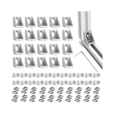 Imagem de Conjunto De 20 Suportes De Canto Para Perfis De Alumínio Série 2020 De