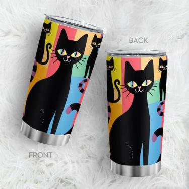 Imagem de Caneca de viagem Oasisdream Tumbler 600 ml com estampa de gato