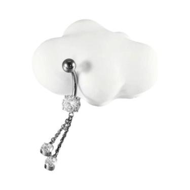Imagem de Piercing De Umbigo Curvo De Titânio Com Corrente De Zircônia E Flor CZ
