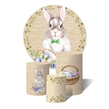 Imagem de Kit Painel Redondo e Trio de Capas de Cilindros Feliz Páscoa Coelho - 