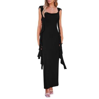 Imagem de Vestido PRETTYGARDEN 2025 Maxi Negro sin Mangas con Volantes XL