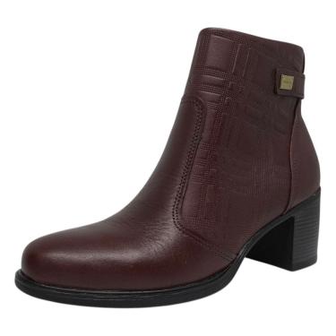 Imagem de Bota Cano Baixo Feminino Couro Elegante Conforto Pegada