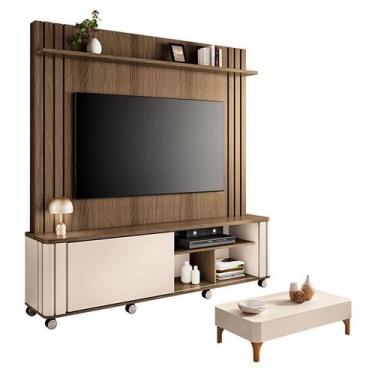 Imagem de Estante Home Theater Trinus Castanho Off White com Mesa de Centro Liz 