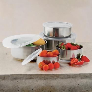 Imagem de Jogo De Tigelas Bowls De Aço Inox Com Tampa 5 Unidades