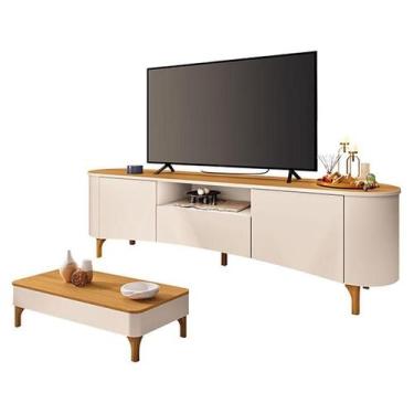 Imagem de Rack Bancada Elara com Mesa de Centro Liz Off White Cinamomo - HB Móve