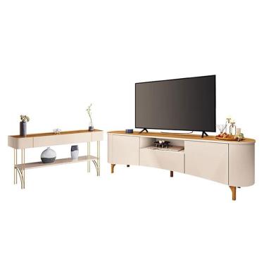 Imagem de Rack Bancada Elara com Aparador Vivant Off White Cinamomo - HB Móveis