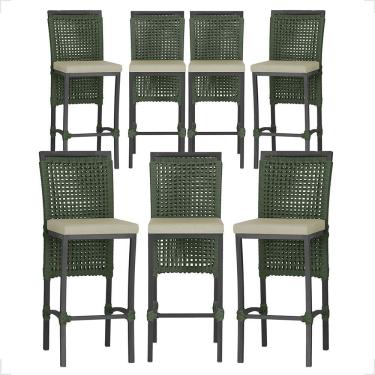 Imagem de 07 Banquetas Em Alumínio Roma Preta Corda Náutica Tecido 7 Verde