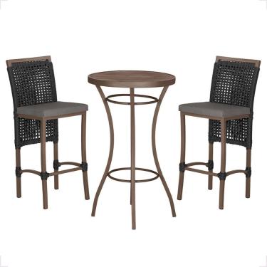 Imagem de Mesa Bistro E 2 Banquetas Roma Marrom Corda Náutica 11 Preta
