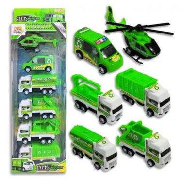 Imagem de Carrinhos Caminhão Lixo Coleta Reciclagem Miniatura 6 unidades - biget
