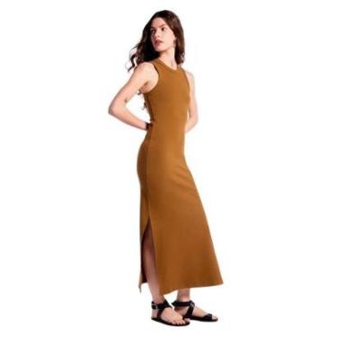 Imagem de Vestido Midi Hering Bege Ribana Canelada Com Fenda-Feminino