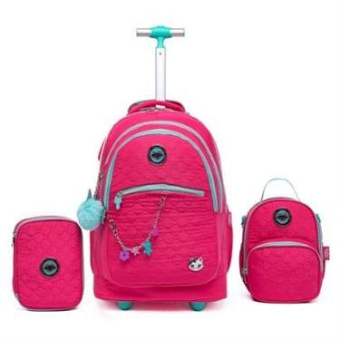Imagem de Kit Mochila Rodinha Feminina Juvenil Escolar Estojo Lancheira Térmica 36 Litros-Feminino