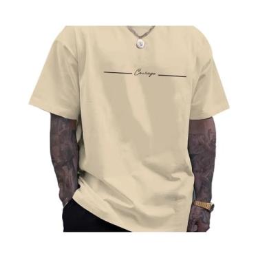 Imagem de Camiseta Casual De Algodão Para Homens plus Size, Gola Redonda, Manga 