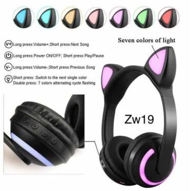 Imagem de Fone de Ouvido Sem Fio com Led Headphone Bluetooth Gatinho - EIYO - Ex