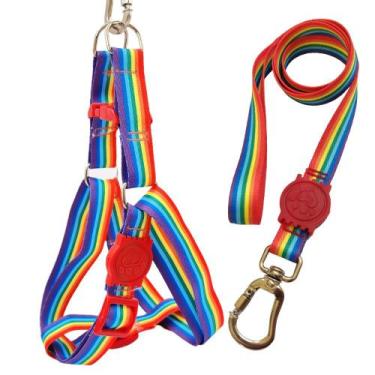 Imagem de Coleira Peitoral Americano para Cachorro Guia Luxo Arco Íris - Única M