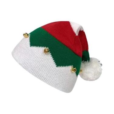 Imagem de Gorro De Lã Tricotado Em Cores Vermelhas Para Mãe E Filhos Com Sinos, 