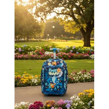 Imagem de Mochila com Rodinha Puket Menino Tubarão Futevôlei Azul
