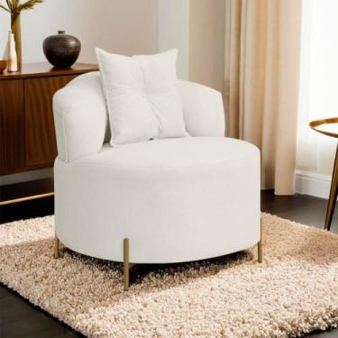 Imagem de Poltrona Orgânica Curva Grecia Com Pés Metal Linho Bouclê Bege - SOFA 