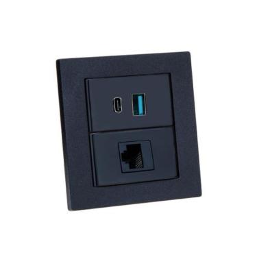 Imagem de Espelho Duplo Reto 2 USB 9.0A 1 RJ-45 - CONNECT CAIXA TOMADA, Preto
