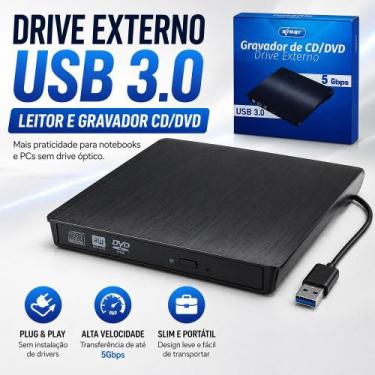 Imagem de Drive Gravador Leitor de Cd Dvd Externo Usb 3.0 Portátil Para Notebook