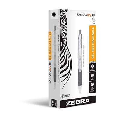 Imagem de Zebra Pen Canetas de tinta gel retráteis Sarasa Dry X30, ponta fina, 0,5 mm, tinta preta de secagem rápida, pacote com 12 (42710)