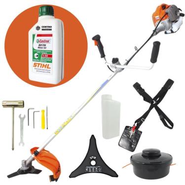 Imagem de Roçadeira Profissional á Gasolina Vulcan VR430P 2 Tempos 43cc 1,7hp Forte e Resistente com Lâmina 2 Pontas + Óleo Lubrificante 2 Tempos Stihl de 500ml