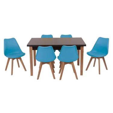 Imagem de Conjunto Mesa de Jantar Luiza 135cm Preta com 6 Cadeiras Leda - Turquesa
