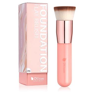 Imagem de DUcare Pincel de base Kabuki de topo plano - Pincel de maquiagem premium para líquido, creme e pó - polido, mistura e rosto, rosa