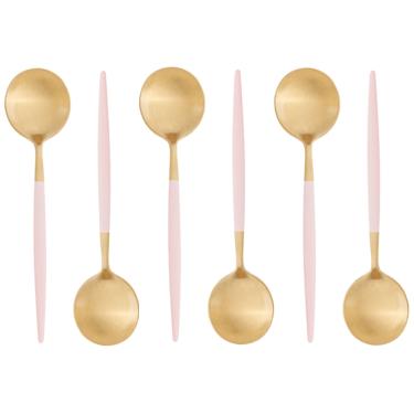 Imagem de Cj 6 Colheres de Sobremesa Aço Inox Ópera Champanhe Rosa Lyor