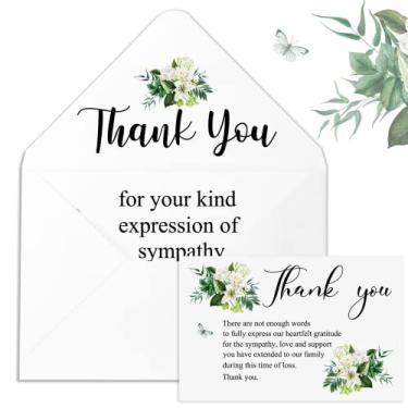Imagem de Pacote com 50 cartões de agradecimento de agradecimento para funerais, cartões de agradecimento com envelopes, cartões de memorial de simpatia, lírios, cartões de luto para a família funeral, amigos, entes queridos, celebração da vida