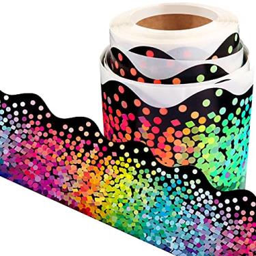 Imagem de Quadro de avisos de confetes de borda com acabamento de pontos colorido com borda autoadesivo decoração de sala de aula de volta às aulas borda para quadro de avisos decoração de lousa de escritório, 100 metros