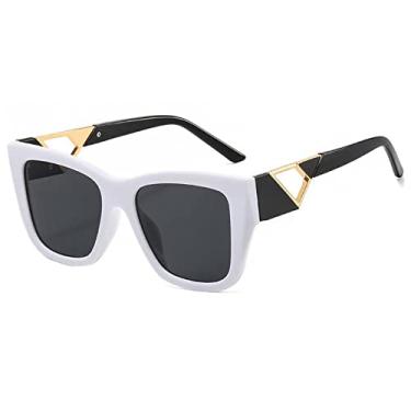 Imagem de Óculos de sol quadrados superdimensionados moda feminina triângulo de metal de luxo designer óculos de sol femininos óculos de sol uv400, branco preto, tamanho único