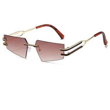 Imagem de Designer óculos de sol olho de gato sem aro masculino feminino com lentes coloridas geométricas irregulares óculos de sol menina sexy sem moldura preto, chá dourado, tamanho único