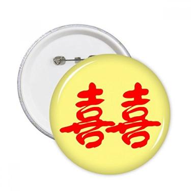 Imagem de Palavras de desejo Chinês de Casamento Xi Celebrate Alfinetes Redondos Emblema Botão Decoração Acessório 5 peças