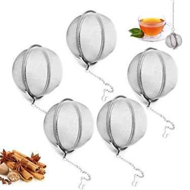 Imagem de 5 peças de bola de infusor de chá - Filtro de chá de malha de aço inoxidável para folhas, filtro de ervas de especiarias espremer de frutas - 4,5 cm de diâmetro