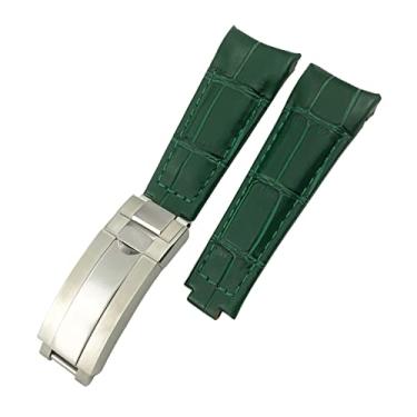 Imagem de TTUCFA Extremidade curvada couro genuíno 20mm fivela de bloqueio deslizante pulseira de relógio para Rolex GMT submariner Hulk Oyster pulseira de relógio (cor: verde escuro, tamanho: 20mm RLX)